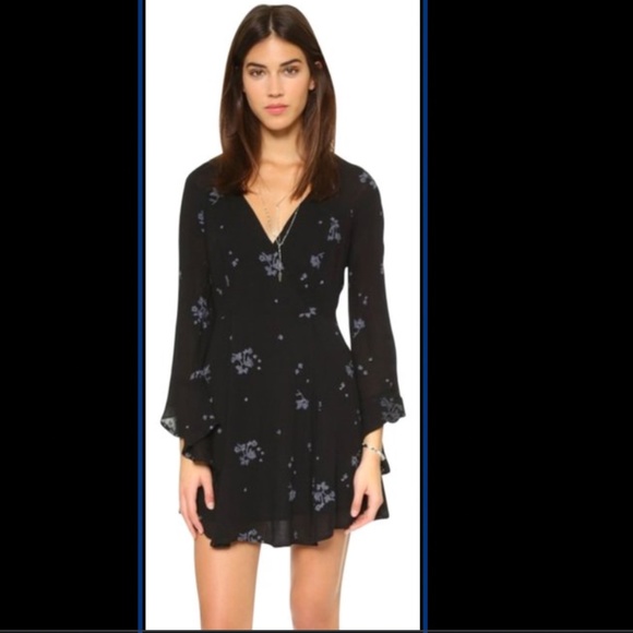 Free People Black/Lilac Jasmine Embroidery Kimono Fit/Flare Dress - Picture 1 of 7